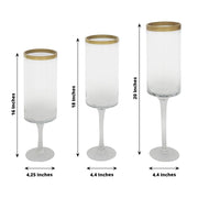 3 Long Stem Glass Hurricane Vases Candle Holders - Clear with Gold VASE_A24_L_CLRGD