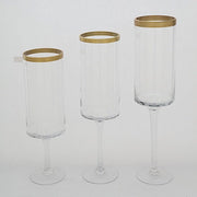 3 Long Stem Glass Hurricane Vases Candle Holders - Clear with Gold VASE_A24_L_CLRGD