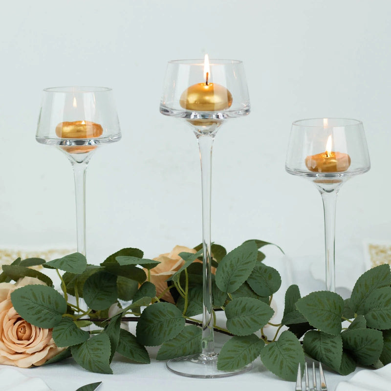 3 Long Stem Glass Pedestal Table Vases Candle Holders - Clear VASE_A73_SET_CLR