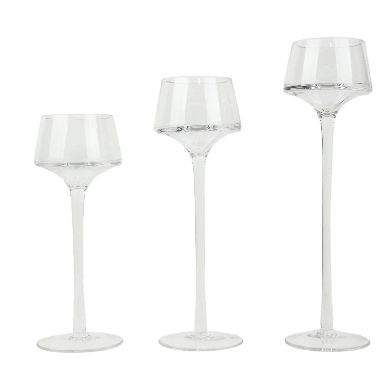 3 Long Stem Glass Pedestal Table Vases Candle Holders - Clear VASE_A73_SET_CLR