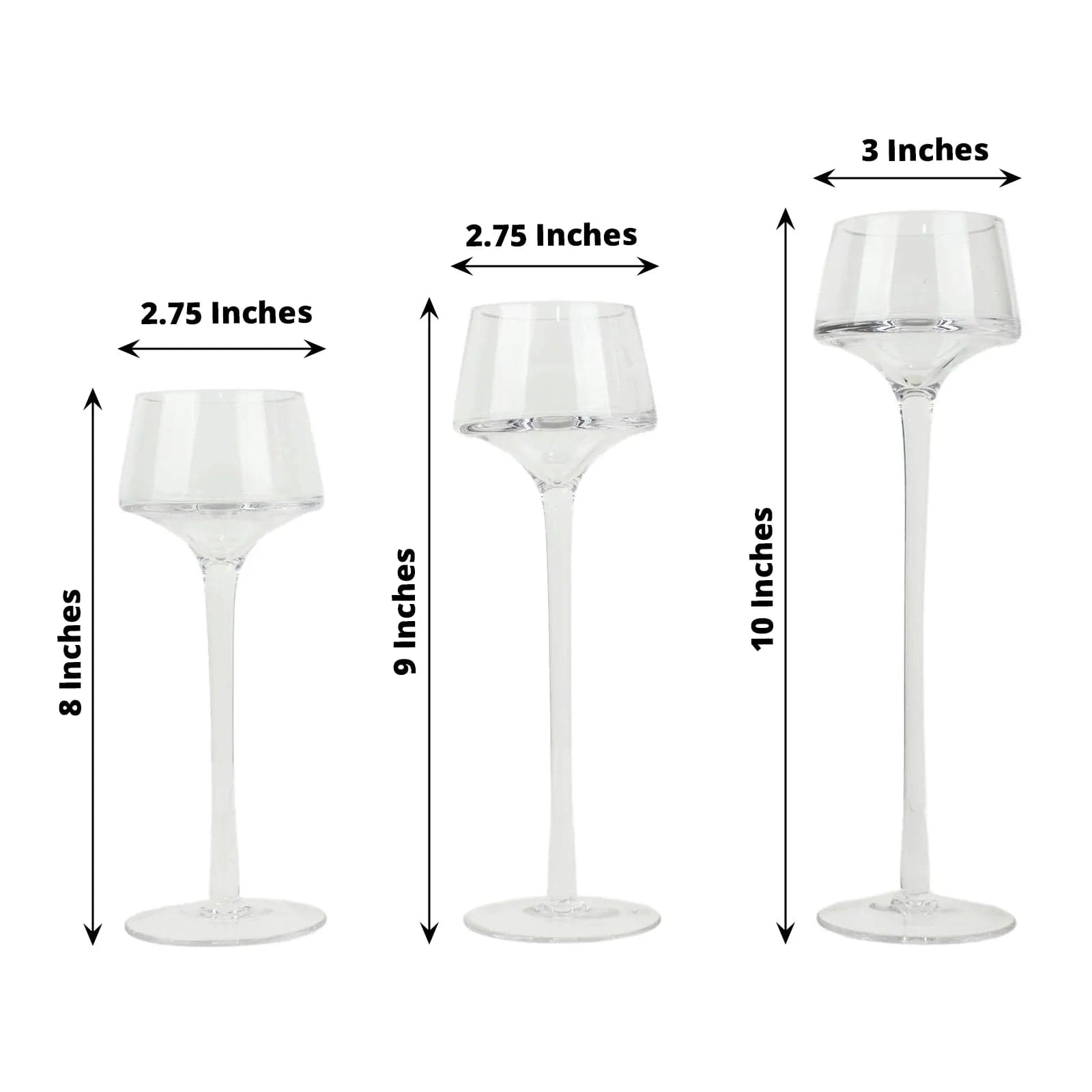 3 Long Stem Glass Pedestal Table Vases Candle Holders - Clear VASE_A73_SET_CLR