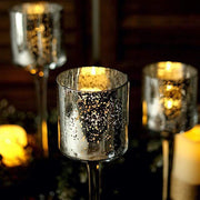 3 Long Stem Mercury Glass Vases Candle Holders - Clear with Silver VASE_A24_SILV