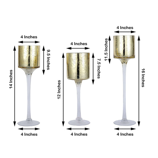 3 Long Stem Mercury Glass Vases Candle Holders