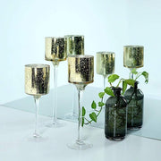 3 Long Stem Mercury Glass Vases Candle Holders