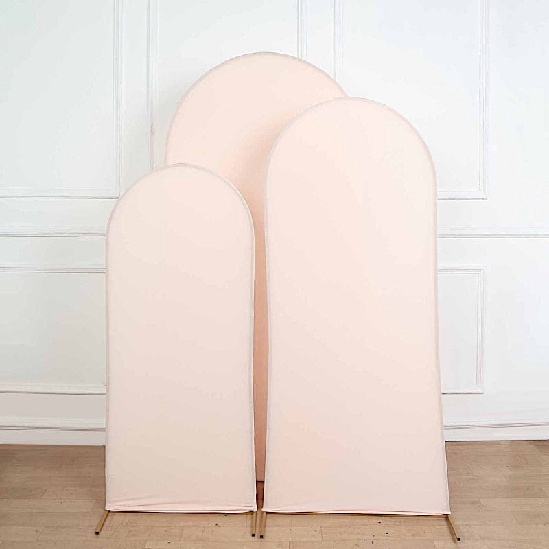 3 Matte Fitted Spandex Round Top Wedding Arch Backdrop Stand Covers Set