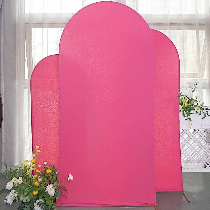 3 Matte Fitted Spandex Round Top Wedding Arch Backdrop Stand Covers Set
