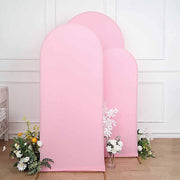 3 Matte Fitted Spandex Round Top Wedding Arch Backdrop Stand Covers Set
