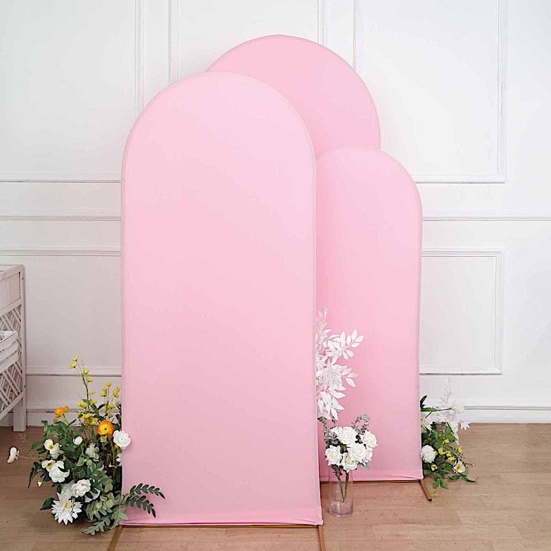 3 Matte Fitted Spandex Round Top Wedding Arch Backdrop Stand Covers Set
