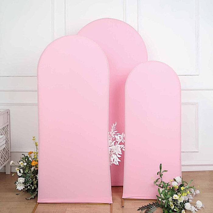 3 Matte Fitted Spandex Round Top Wedding Arch Backdrop Stand Covers Set