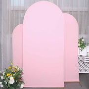3 Matte Fitted Spandex Round Top Wedding Arch Backdrop Stand Covers Set