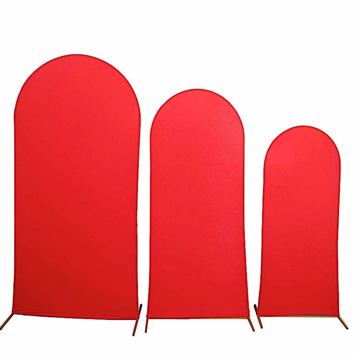 3 Matte Fitted Spandex Round Top Wedding Arch Backdrop Stand Covers Set IRON_STND06_SPX_SET_RED
