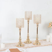 3 Metal Goblet with Acrylic Beads Votive Candle Holders Centerpieces - Gold CHDLR_CAND_033_SET_GOLD