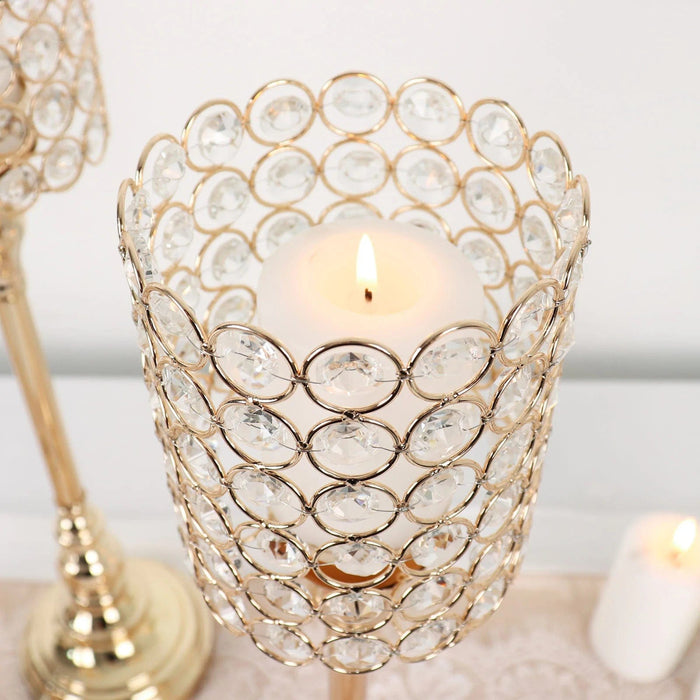 3 Metal Goblet with Acrylic Beads Votive Candle Holders Centerpieces - Gold CHDLR_CAND_033_SET_GOLD