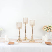 3 Metal Goblet with Acrylic Beads Votive Candle Holders Centerpieces - Gold CHDLR_CAND_033_SET_GOLD