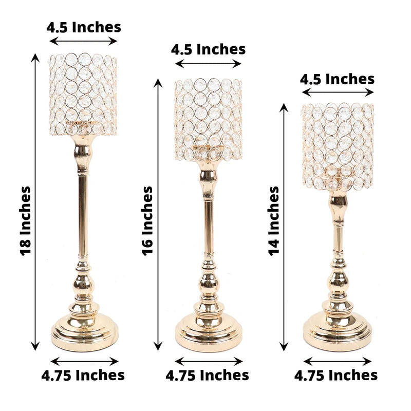 3 Metal Goblet with Acrylic Beads Votive Candle Holders Centerpieces - Gold CHDLR_CAND_033_SET_GOLD