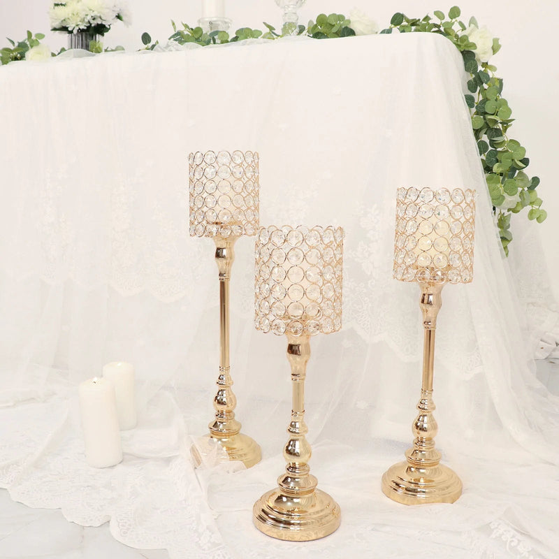 3 Metal Goblet with Acrylic Beads Votive Candle Holders Centerpieces - Gold CHDLR_CAND_033_SET_GOLD