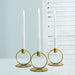 3 Metal Ring Taper Candle Holders with Round Base - Gold IRON_CAND_TP004_GOLD
