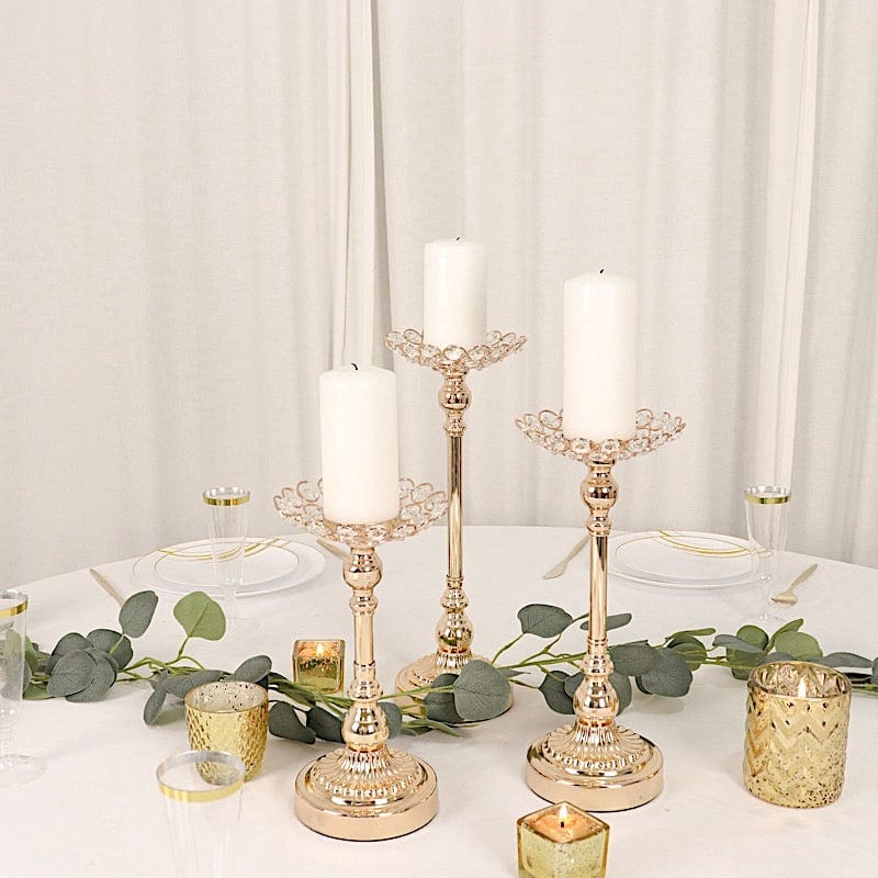 3 Metal with Crystal Beads Votive Candle Holders Centerpieces Set - Gold CHDLR_064_SET_GOLD