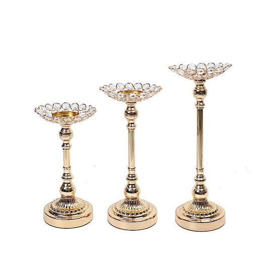 3 Metal with Crystal Beads Votive Candle Holders Centerpieces Set - Gold CHDLR_064_SET_GOLD