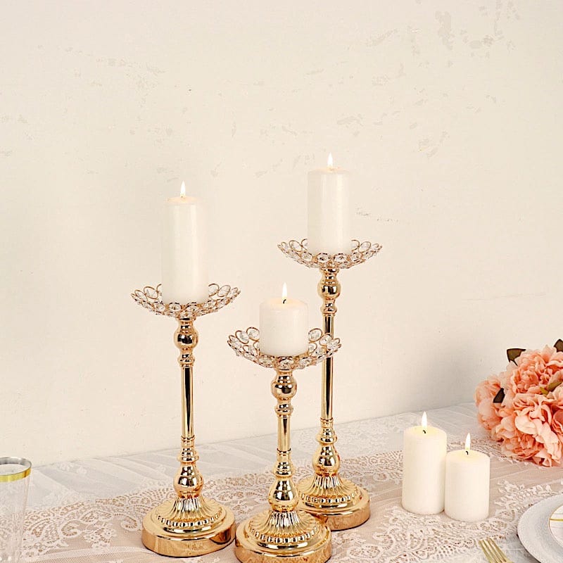 3 Metal with Crystal Beads Votive Candle Holders Centerpieces Set - Gold CHDLR_064_SET_GOLD
