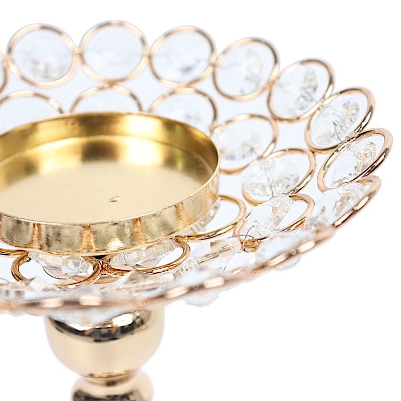 3 Metal with Crystal Beads Votive Candle Holders Centerpieces Set - Gold CHDLR_064_SET_GOLD