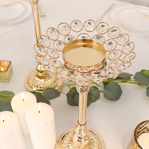 3 Metal with Crystal Beads Votive Candle Holders Centerpieces Set - Gold CHDLR_064_SET_GOLD