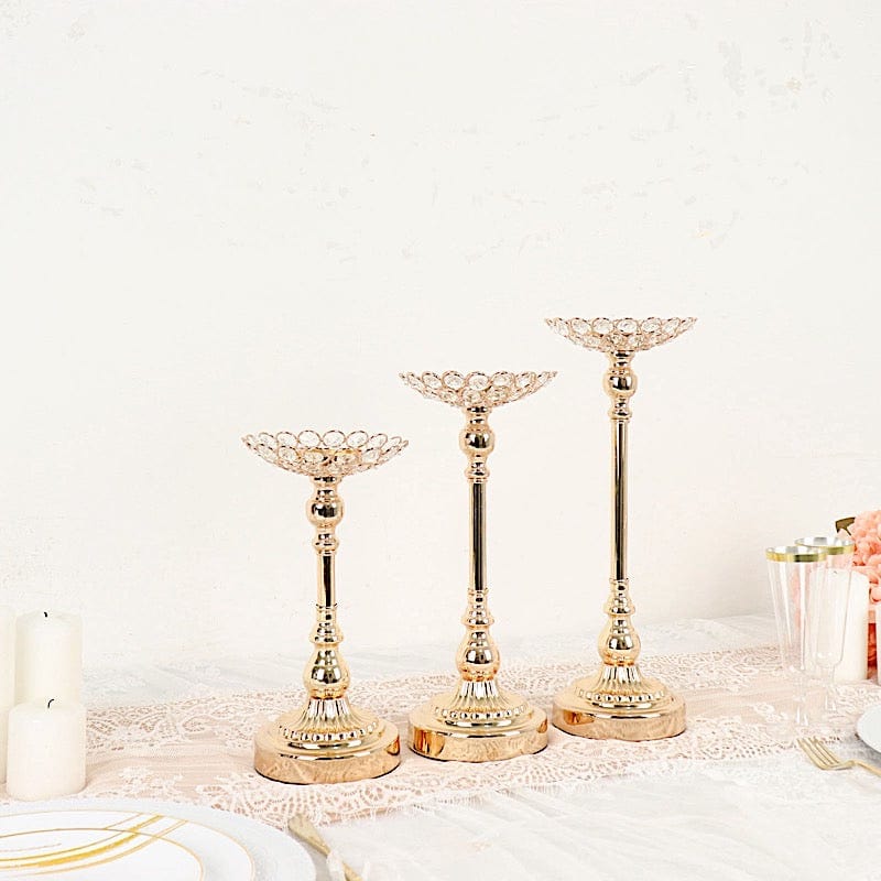 3 Metal with Crystal Beads Votive Candle Holders Centerpieces Set - Gold CHDLR_064_SET_GOLD