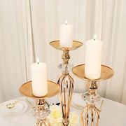 3 Metal with Crystals Pillar Candle Holders Pedestal Stand Set - Gold CHDLR_063_SET_GOLD