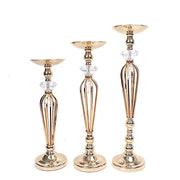 3 Metal with Crystals Pillar Candle Holders Pedestal Stand Set - Gold CHDLR_063_SET_GOLD