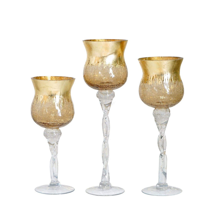 3 pcs 12" 14" 16" tall Glass Hurricane Candle Holders Vases - Clear with Gold VASE_A63_GOLD