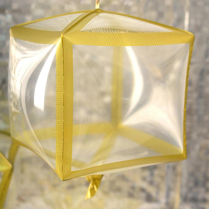 3 pcs 13" wide 4D Cube Mylar Foil Balloons - Clear with Gold BLOON_FOL0017_12_CLRGD