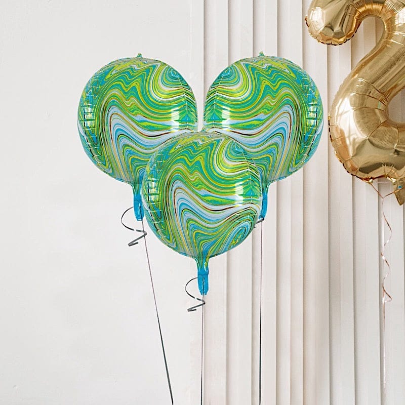 3 pcs 13" wide 4D Orbz Round Mylar Foil Balloons