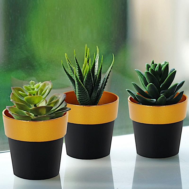 3 pcs 3" tall Metallic Round Plastic Flower Plant Pots