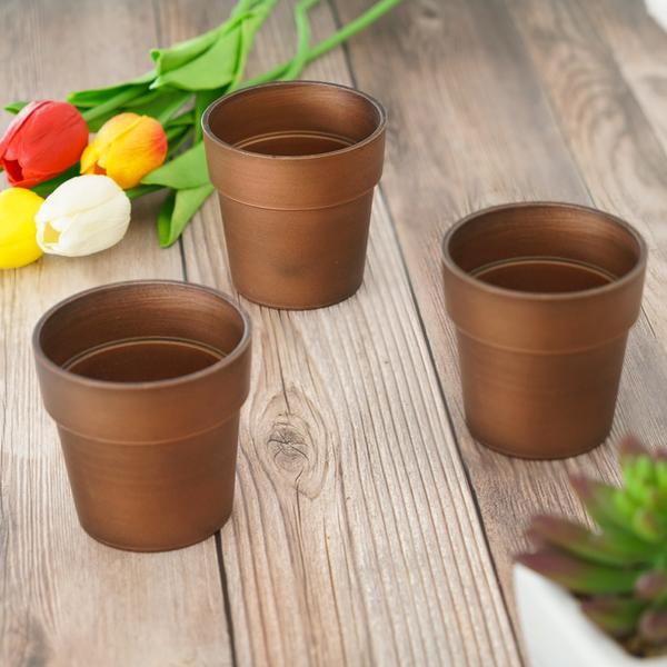 3 pcs 3" tall Metallic Round Plastic Flower Plant Pots