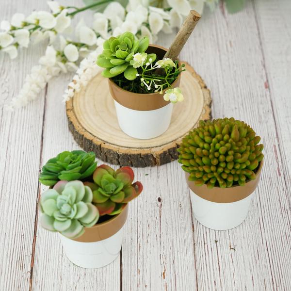 3 pcs 3" tall Metallic Round Plastic Flower Plant Pots