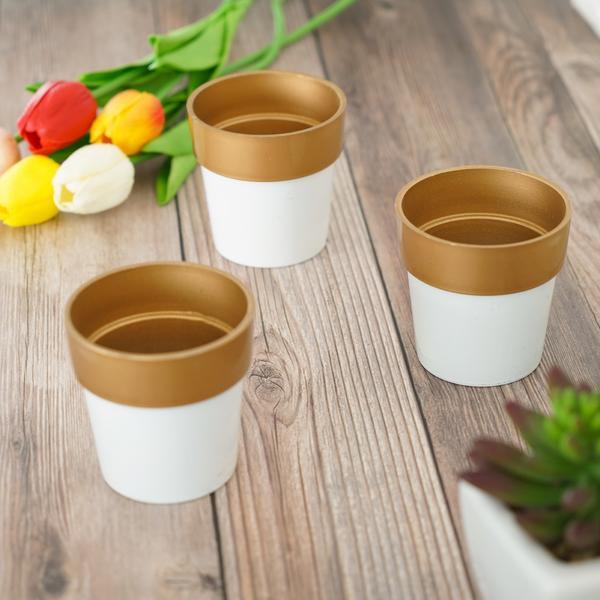 3 pcs 3" tall Metallic Round Plastic Flower Plant Pots