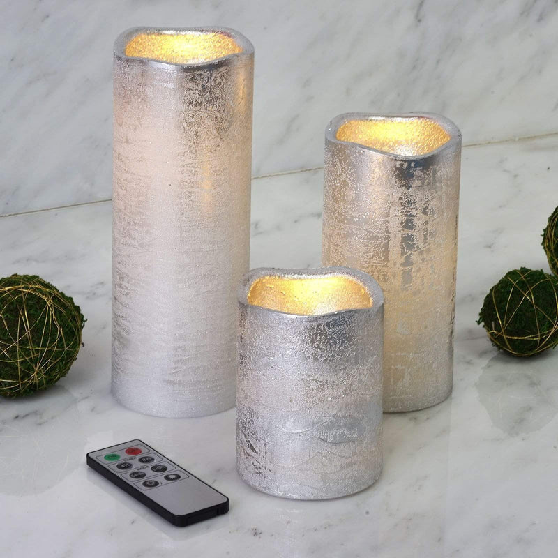 3 pcs 4" 6" 8" tall LED Pillar Candles Lights with Remote Control - Metallic Gold