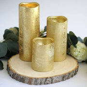 3 pcs 4" 6" 8" tall LED Pillar Candles Lights with Remote Control - Metallic Gold