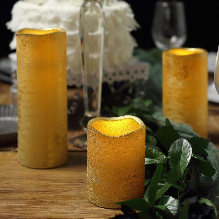 3 pcs 4" 6" 8" tall LED Pillar Candles Lights with Remote Control - Metallic Gold