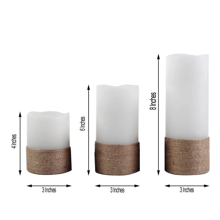 3 pcs 4" 6" 8" tall LED Pillar Candles Lights with Remote Control - Natural LED_CAND_PL02_NAT