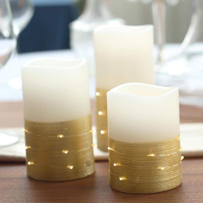 3 pcs 4" 6" 8" tall LED Pillar Candles String Lights with Remote Control