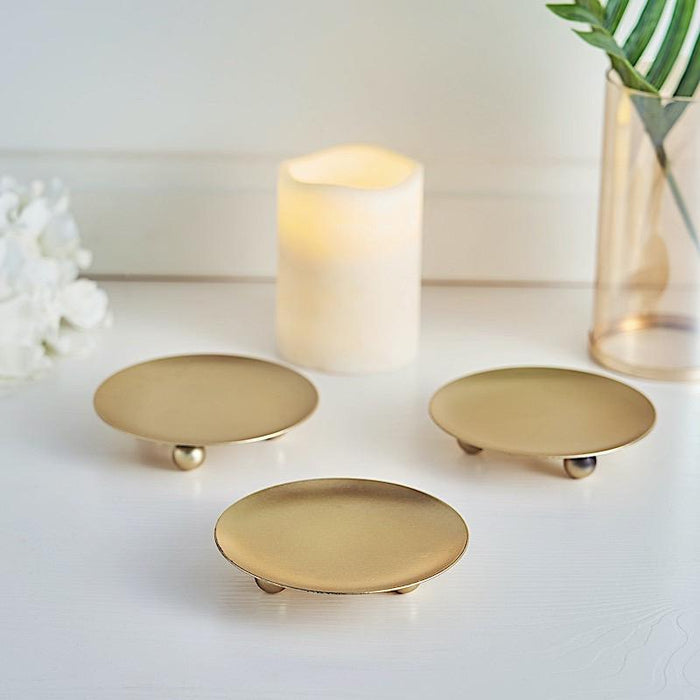 3 pcs 4" Round Metal Plates Candle Holders - Gold IRON_CAND_015_GOLD