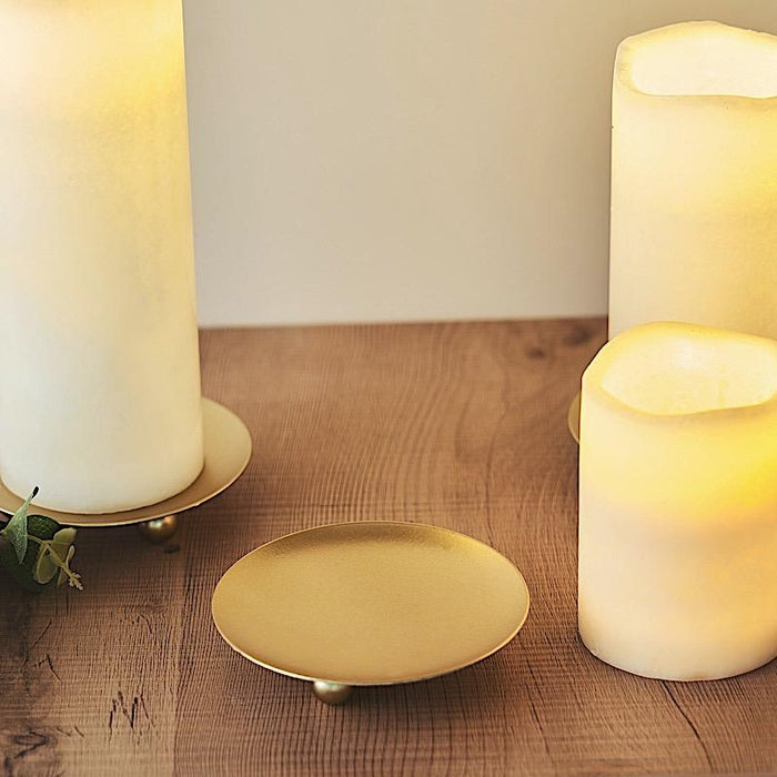 3 pcs 4" Round Metal Plates Candle Holders - Gold IRON_CAND_015_GOLD