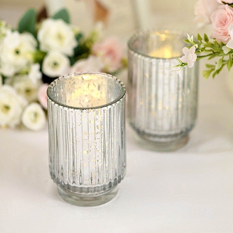 3 pcs 5" Speckled Mercury Glass Votive Candle Holders
