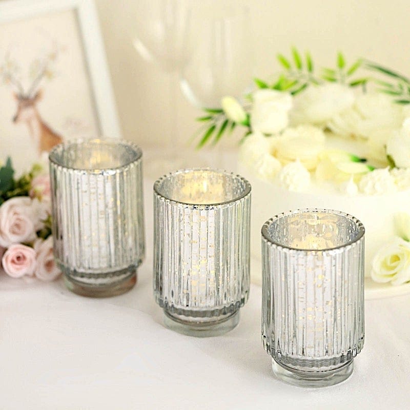 3 pcs 5" Speckled Mercury Glass Votive Candle Holders