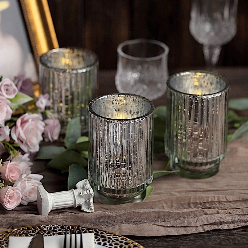 3 pcs 5" Speckled Mercury Glass Votive Candle Holders