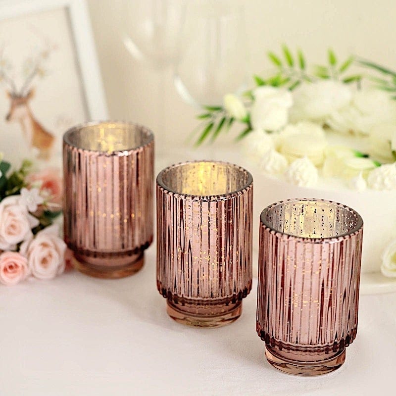 3 pcs 5" Speckled Mercury Glass Votive Candle Holders