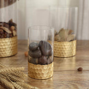 3 pcs 6" 8" 10" Glass Cylinder Honeycomb Rim Vases - Clear with Gold VASE_A26_SET01_GOLD