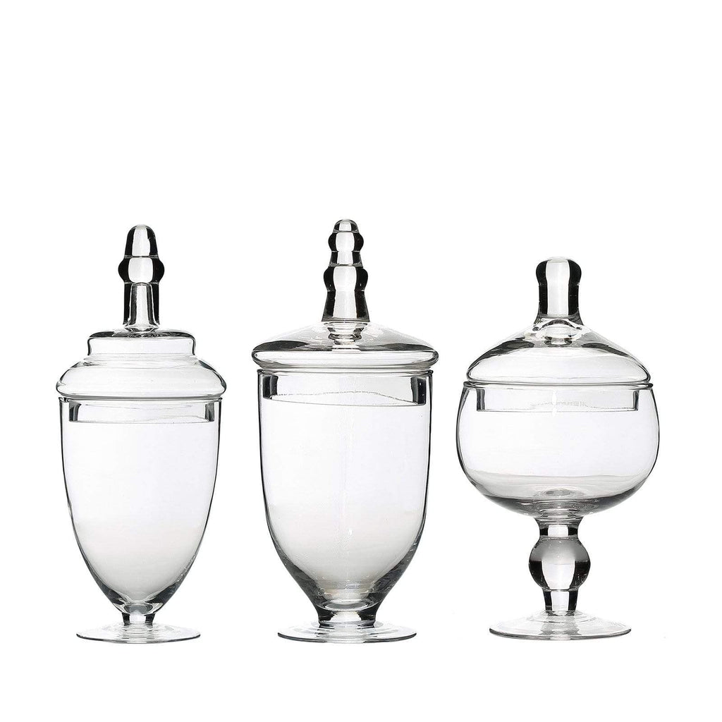 Glass Apothecary Jars with Lids, Decorative Display Canisters, Clear  Storage Organizers, Set of 3 