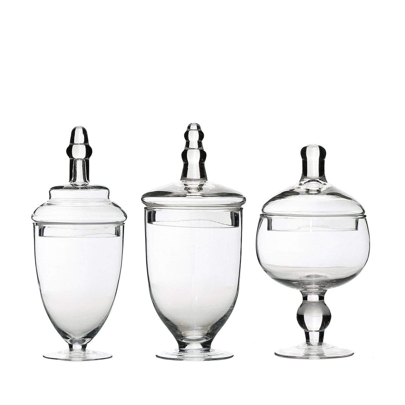 3 pcs 9" 10" 11" tall Glass Apothecary Jars Containers with Lids - Clear GLAS_JAR07_CLR